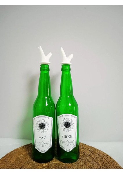 2 Adet Cam Şişe Yağlık Sirkelik 750 ml Yeşil Cam