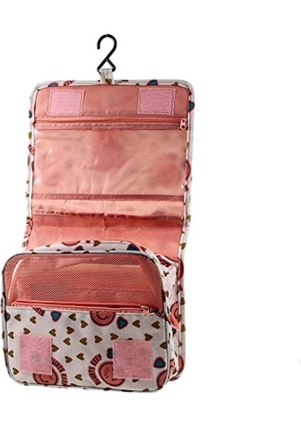 Ecoform Su Geçirmez Organizer Askılı Seyahat Kozmetik Makyaj Çantası Gülen Pembe