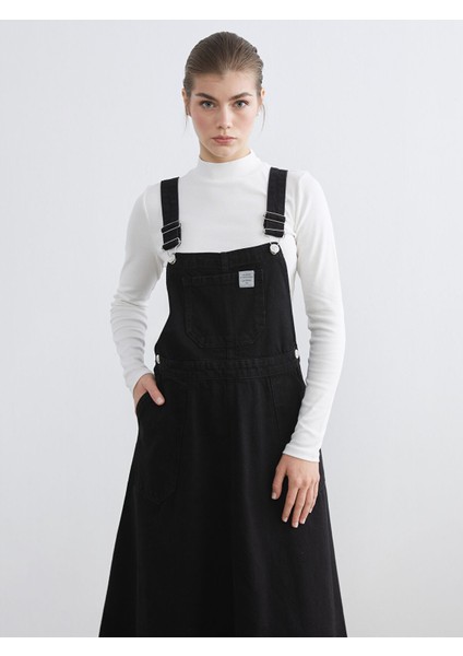 Yeni Sezon Kare Yaka Düz Askılı Kadın Jean Salopet Elbise