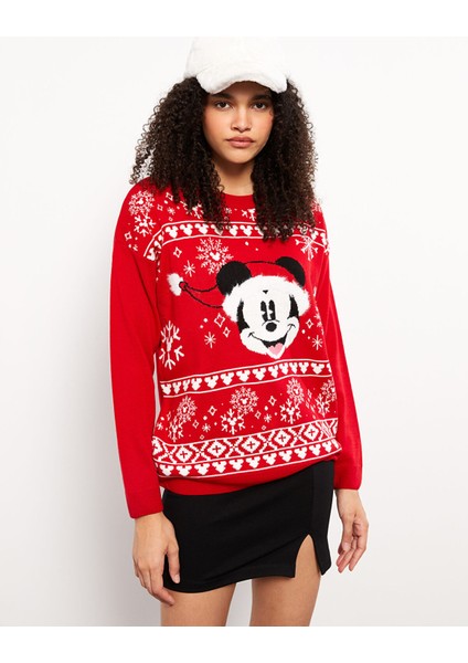 Yeni Sezon Bisiklet Yaka Mickey Mouse Baskılı Uzun Kollu Kadın Triko Kazak fırsatları