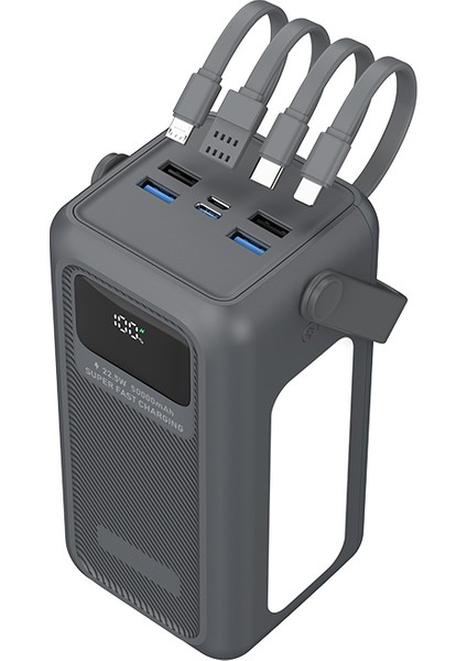 50000MAH LCD Ekranlı Powerbank | 22.5W 3A Hızlı Şarj | 4x USB Çıkış | Dahili Şarj Kabloları LED Işık