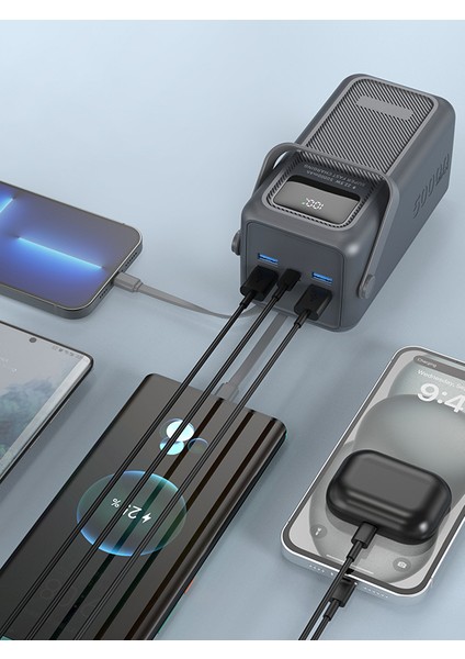50000MAH LCD Ekranlı Powerbank | 22.5W 3A Hızlı Şarj | 4x USB Çıkış | Dahili Şarj Kabloları LED Işık indirimleri