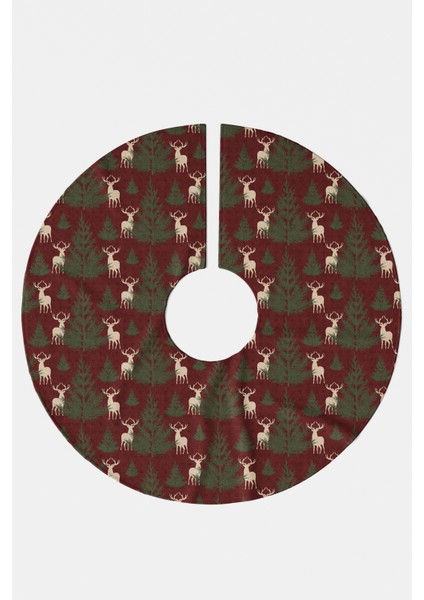 Bordo Çam Ağacı ve Geyik Desenli Yılbaşı Çam Ağacı Örtüsü modelleri