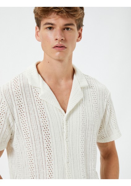 Oversize Gömlek Kısa Kollu Devrik Yaka Ajurlu