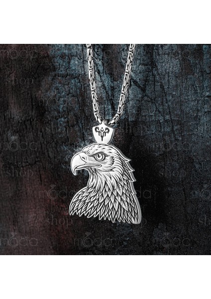 925 Ayar Gümüş Kartal Tasarım Kral Zincirli Erkek Kolye