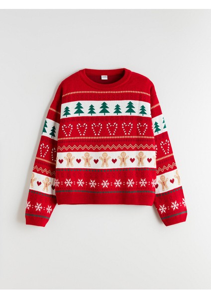 Yeni Sezon Bisiklet Yaka Yılbaşı Temalı Kız Çocuk Triko Kazak