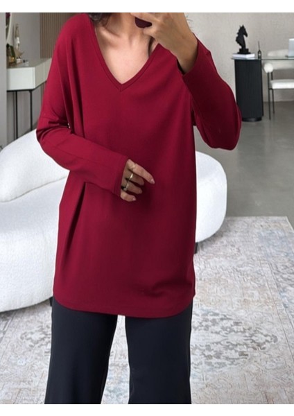 Arkası ve Önü V Yaka Salaş Bluz