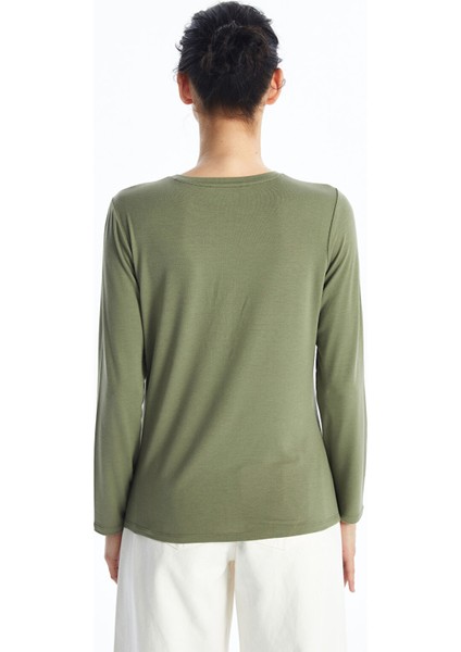 Yeni Sezon Bisiklet Yaka Baskılı Uzun Kollu Kadın Tişört indirimleri