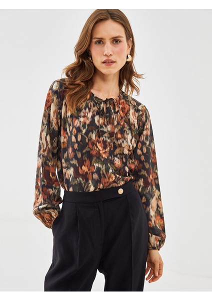 Yeni Sezon Bağlamalı Yaka Desenli Kadın Bluz fiyatları