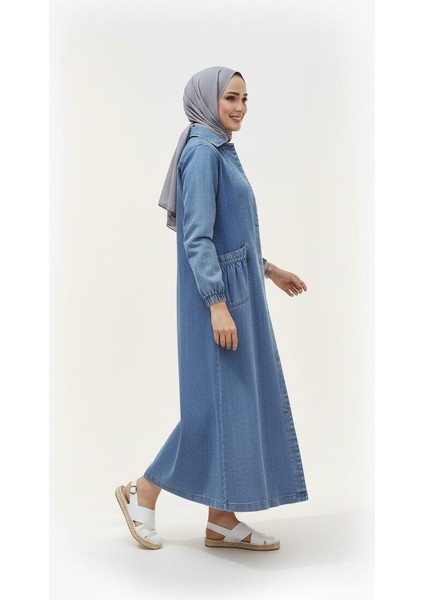 Kadın Düğmeli Cepli Kar Yıkamalı Denim Mavi Kot Kap fiyatları