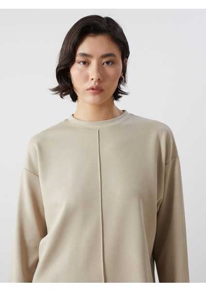 Yeni Sezon Bisiklet Yaka Düz Oversize Kadın Sweatshirt