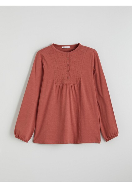 Yeni Sezon Bisiklet Yaka Nakışlı Bluz