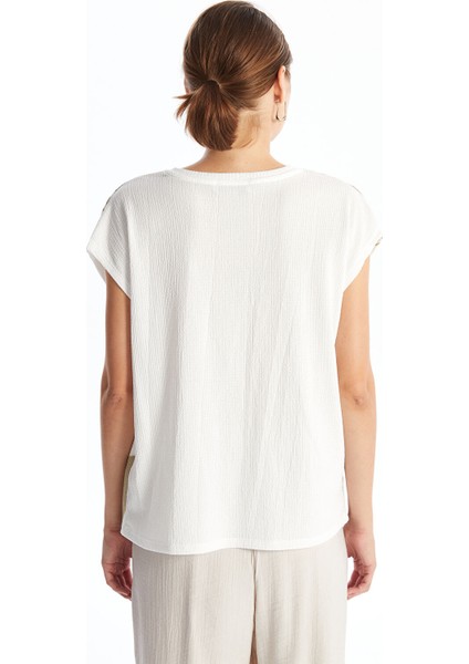 Yeni Sezon Bisiklet Yaka Desenli Dokulu Kadın Bluz fırsatları