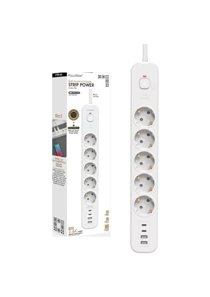 Akım Korumalı Priz, 5&apos;li Priz Soketi, 5x Fiş Soketi, 2x USB Girişi, 2x Type-C Girişi, Dayanıklı Yapı, 2 Metre Kablo Uzunluğu, Aşırı Gerilim Koruyucu Çoğaltıcı (16A/3680W) (Beyaz) fiyatları