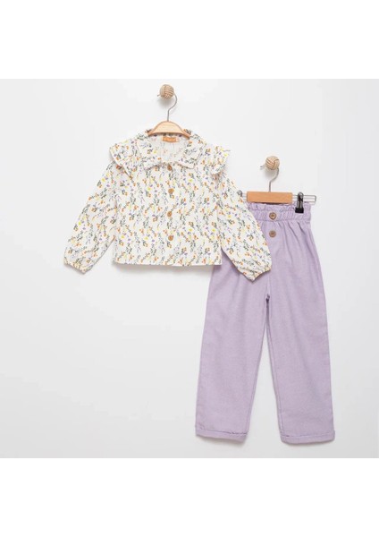 Kız Çocuk Çiçek Desenli Gömlek ve Pantolon Alt Üst Takım