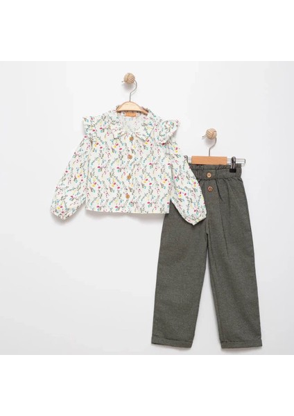 Kız Çocuk Çiçek Desenli Gömlek ve Pantolon Alt Üst Takım