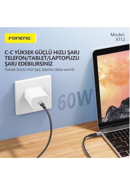 X112 Örgülü 1.2m Type-C To Type-C 60W Pd Hızlı Şarj ve Kablosu modelleri