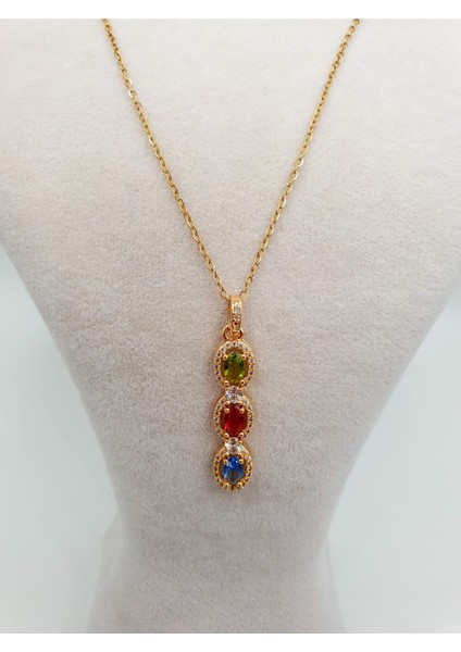 Üç Renk Işıltısı – Yeşil, Kırmızı ve Mavi Taşlı Zarif Kadın Kolye ✧✧✧ modelleri
