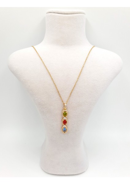 Üç Renk Işıltısı – Yeşil, Kırmızı ve Mavi Taşlı Zarif Kadın Kolye ✧✧✧ fırsatları