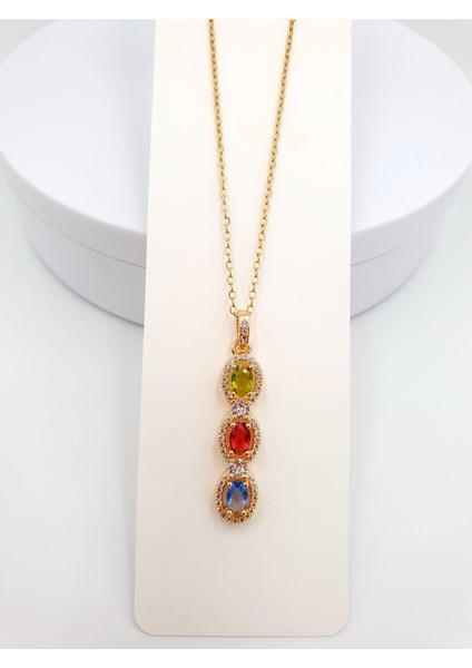 Üç Renk Işıltısı – Yeşil, Kırmızı ve Mavi Taşlı Zarif Kadın Kolye ✧✧✧ indirimleri
