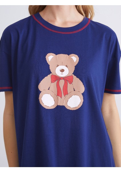 Yeni Sezon Bisiklet Yaka Ayı Baskılı Kadın Gecelik modelleri