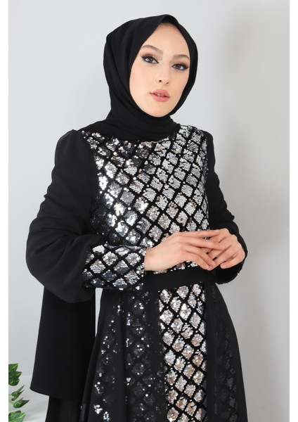 Pulpayetli Şifon Abiye Gümüş MSW9819 fiyatları