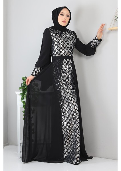 Pulpayetli Şifon Abiye Gümüş MSW9819 fırsatları