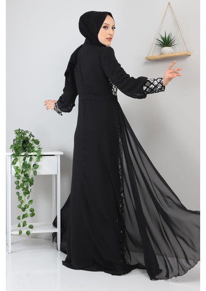 Pulpayetli Şifon Abiye Gümüş MSW9819 indirimleri