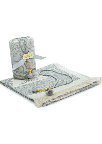 Hediyelik Isme Özel Tesbihli Seccade Seti Gri modelleri