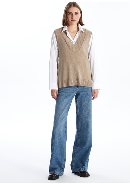 Yeni Sezon Kadın V Yaka Düz Triko Süveter fiyatları