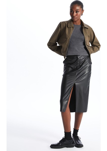 Yeni Sezon Dar Fit Düz Deri Görünümlü Kadın Etek fiyatları