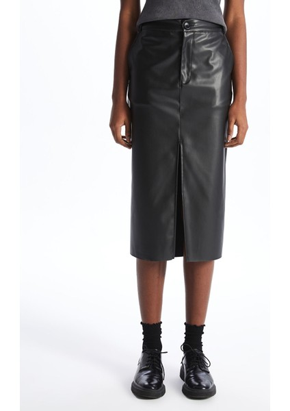 Yeni Sezon Dar Fit Düz Deri Görünümlü Kadın Etek fırsatları