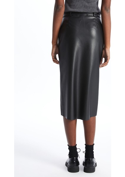 Yeni Sezon Dar Fit Düz Deri Görünümlü Kadın Etek indirimleri