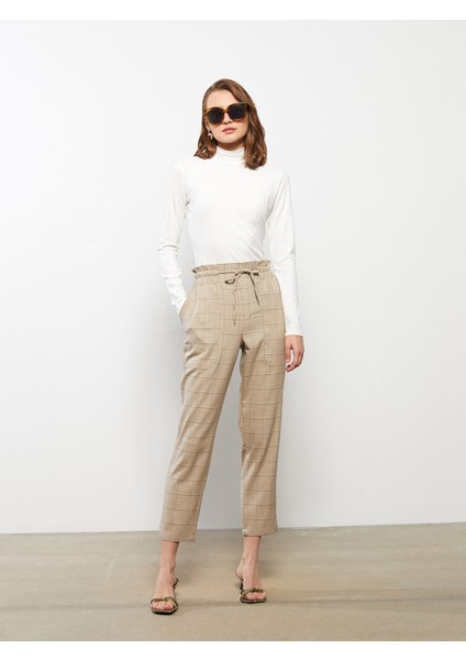 Yeni Sezon Rahat Kalıp Ekose Kadın Pantolon