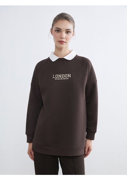 Yeni Sezon London Nakışlı Kadın Kalın Sweatshirt Tunik