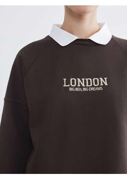 Yeni Sezon London Nakışlı Kadın Kalın Sweatshirt Tunik modelleri