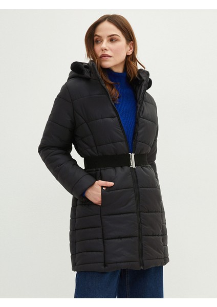 Yeni Sezon Kadın Kapüşonlu Düz Şişme Mont