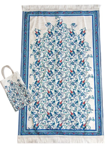 Ipeksi Dokulu Çantalı Kadife Seccade - Lale Desenli, Pratik, Taşınabilir - Mavi fiyatları