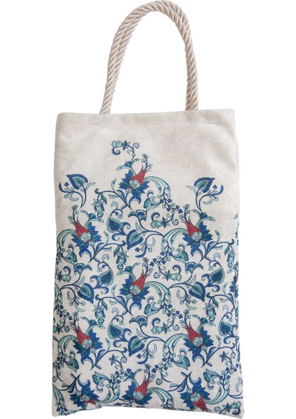 Ipeksi Dokulu Çantalı Kadife Seccade - Lale Desenli, Pratik, Taşınabilir - Mavi modelleri