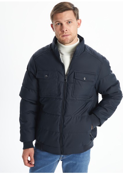 Yeni Sezon Standart Kalıp Dik Yaka Erkek Deri Görünümlü Mont