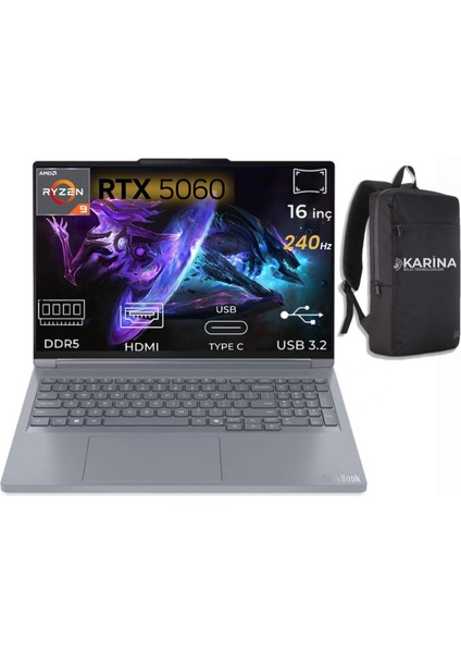 Thinkbook 16P G6 Adr Ryzen 9 8940HX 21U00014TX-K15 32GB 512GB+512GB RTX5060 8gb Freedos 16" 240Hz Wqxga Notebook