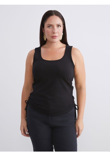 Yeni Sezon Büyük Beden Kare Yaka Büzgülü Kadın Atlet 2'li modelleri