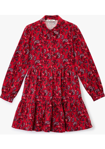 Rahat Kalıp Uzun Kollu Gömlek Yaka Pamuklu Elbise