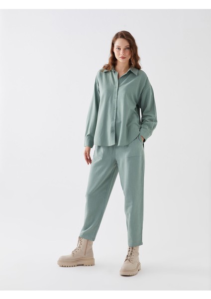 Yeni Sezon Beli Lastikli Düz Keten Karışımlı Kadın Pantolon fiyatları