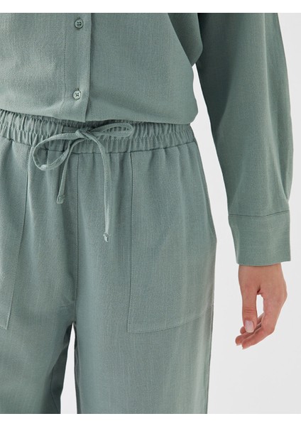 Yeni Sezon Beli Lastikli Düz Keten Karışımlı Kadın Pantolon modelleri
