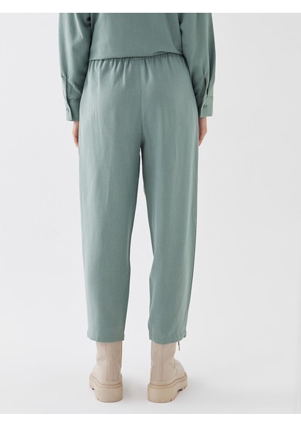 Yeni Sezon Beli Lastikli Düz Keten Karışımlı Kadın Pantolon indirimleri