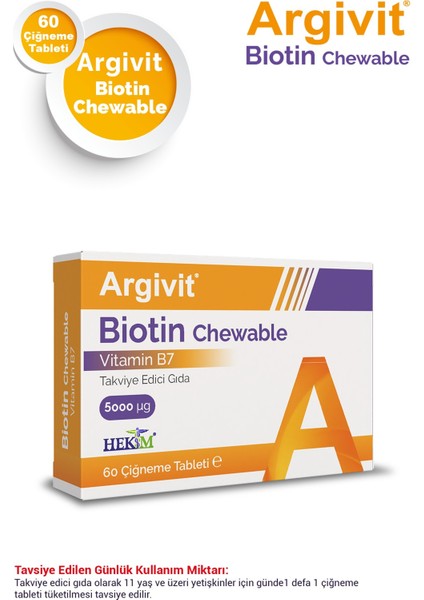 Biotin Chewable (B7 Vtitamini) Içeren Takviye Edici Gıda 60 Çiğneme Tableti