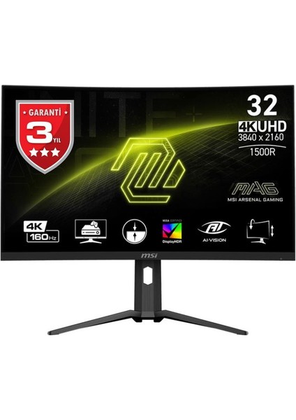 Msı Mag 321CUP 31.5" 1 Ms 4K Curved 160 Hz Oyuncu Monitörü Teşhir