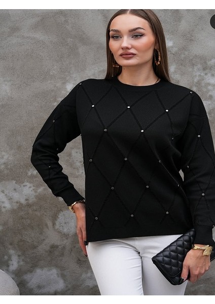 Baklava Desen Taş Işlemeli Kazak fiyatları