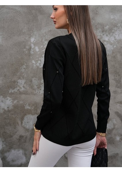 Baklava Desen Taş Işlemeli Kazak modelleri